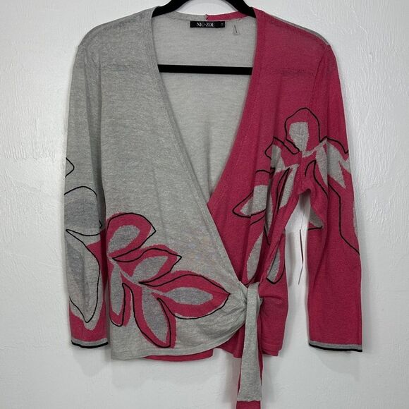 NIC + ZOE Hibiscus Linen Blend Side Tie Cardigan Sweater Size M - Picture 4 of 12